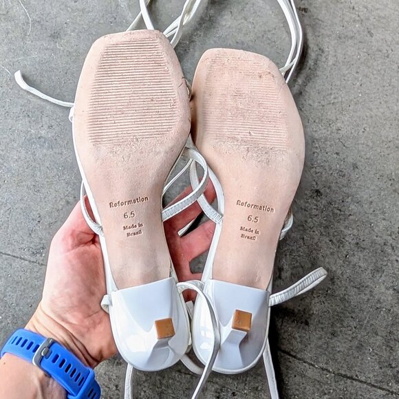 Reformation Sammie Lace Up Sandal White Leather Kitten Heel size 6.5 - Picture 9 of 9